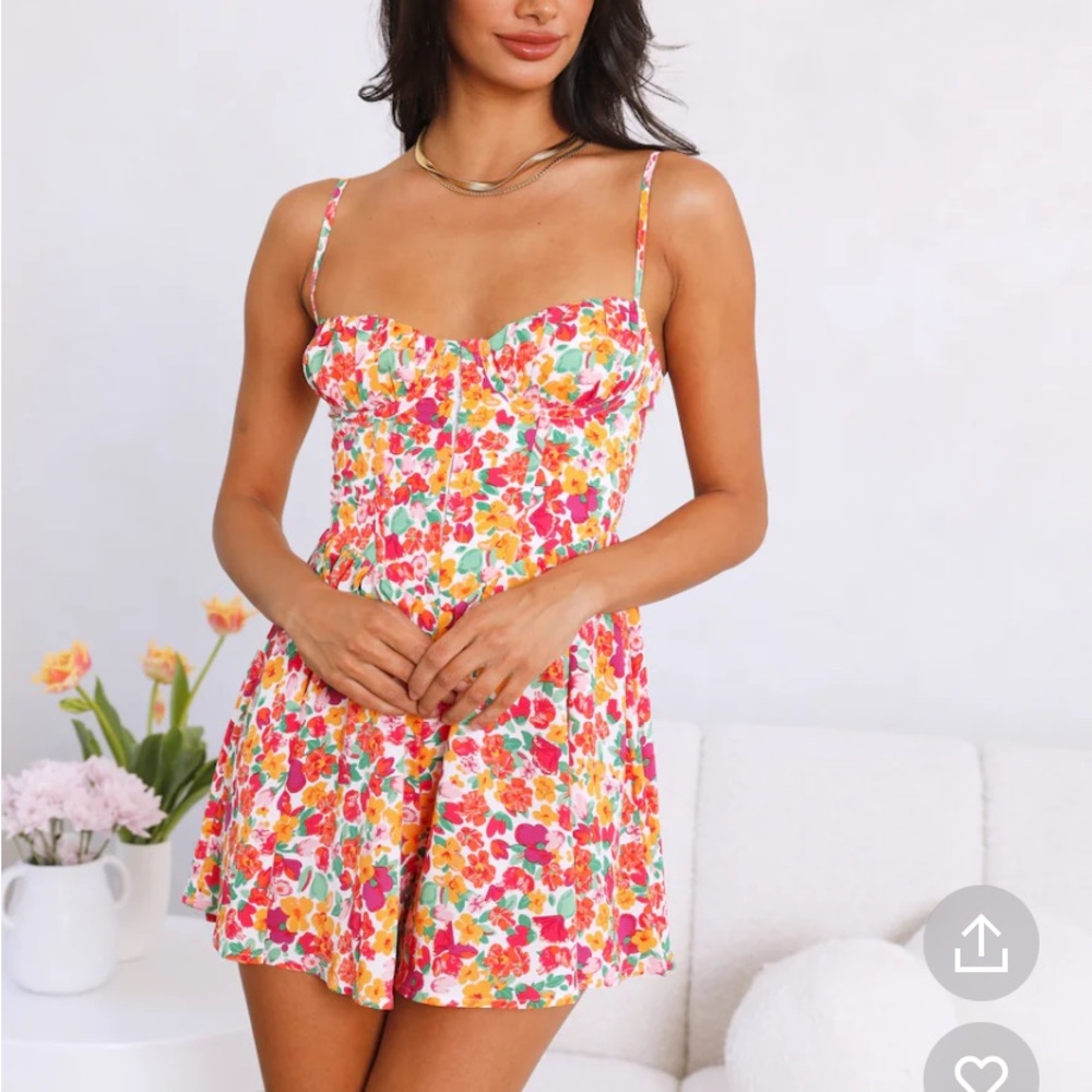 Hello Molly Floral Pink and Yellow Corset Romper
